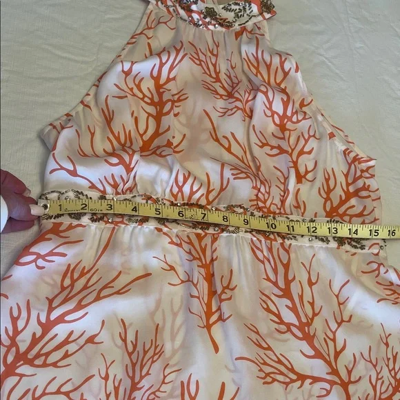 MICHAEL Michael Kors Silk Coral Print Halter Top with Embellished Waist, Size 10 - Picture 15 of 16